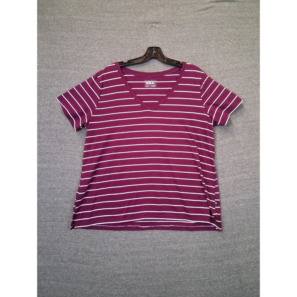 Eddie Bauer Womens Shirt XL Purple Stripe V Neck Casual Soft Gorp PNW Granola